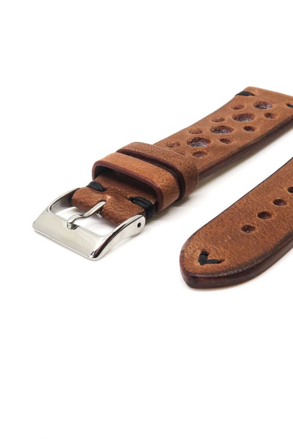 Brown Vintage Racing Leather Watch Strap - Image 3