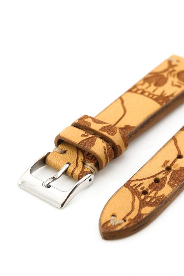 Beige Skull Print Vintage Leather Watch Strap - Image 2