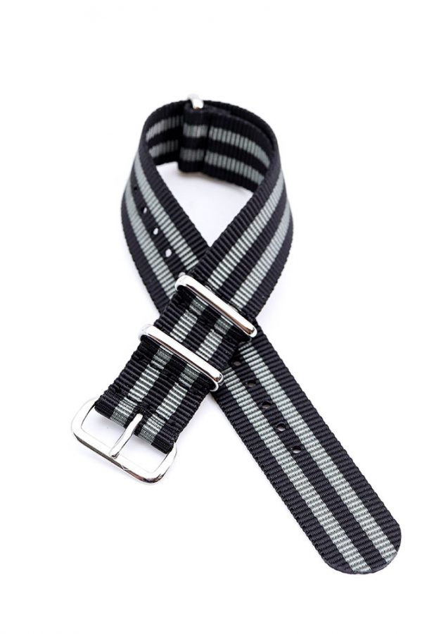 Black & Grey Stripes ‘Bond’ Nato Watch Strap - Image 2