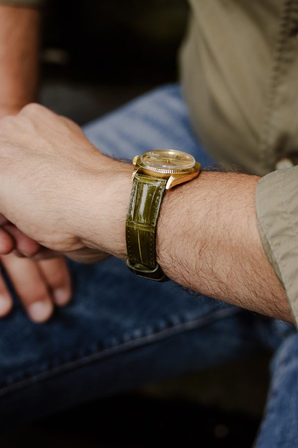 Olive Alligator Glossy Leather Watch Strap - Image 2