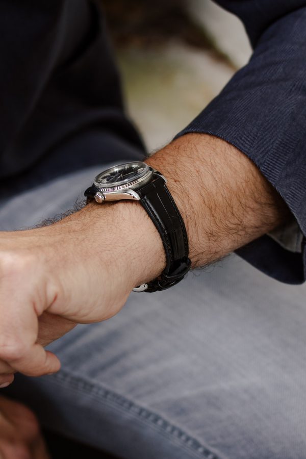Jeans Blue Matt Alligator Leather Watch Strap - Image 4