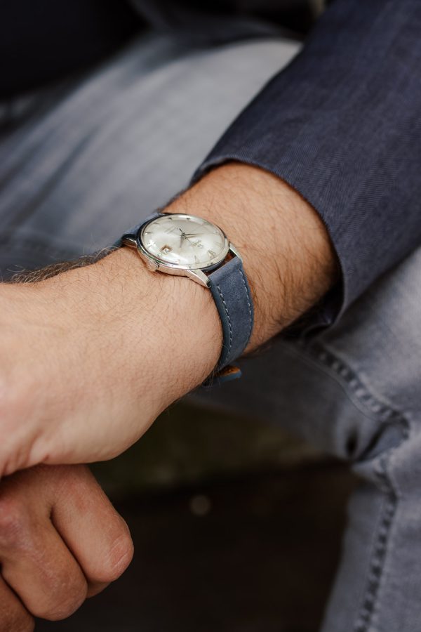 Jeans Blue Nubuck Leather Watch Strap - Image 2