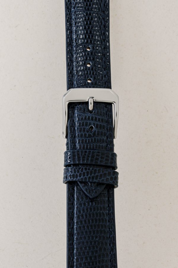 Marine Blue Glossy Lizard Leather Watch Strap