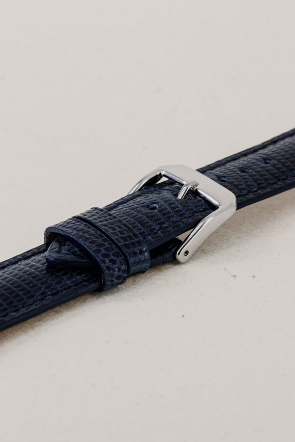 Marine Blue Glossy Lizard Leather Watch Strap - Image 2