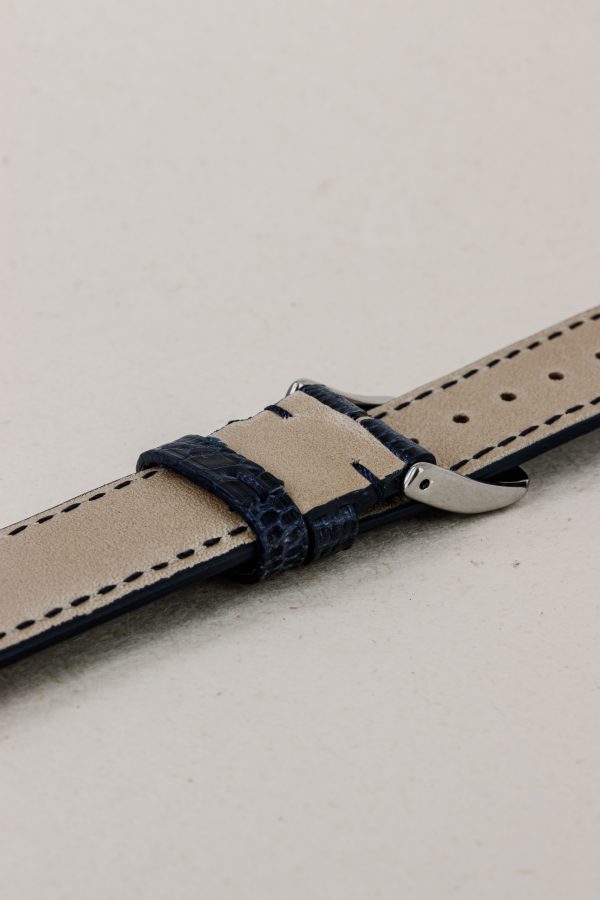 Marine Blue Glossy Lizard Leather Watch Strap - Image 3