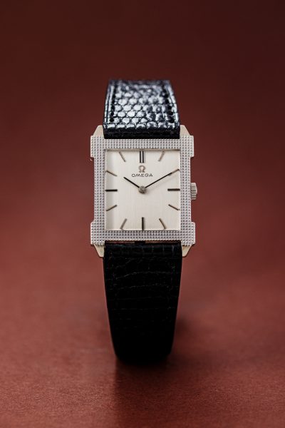 Omega rectangular 14k White gold.