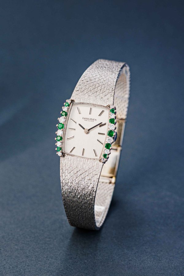 Longines record 18 k white gold 10 emerald and 12 brilliant - Image 2