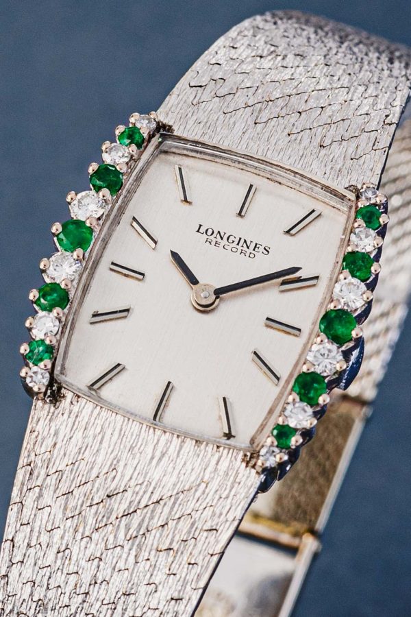 Longines record 18 k white gold 10 emerald and 12 brilliant - Image 3