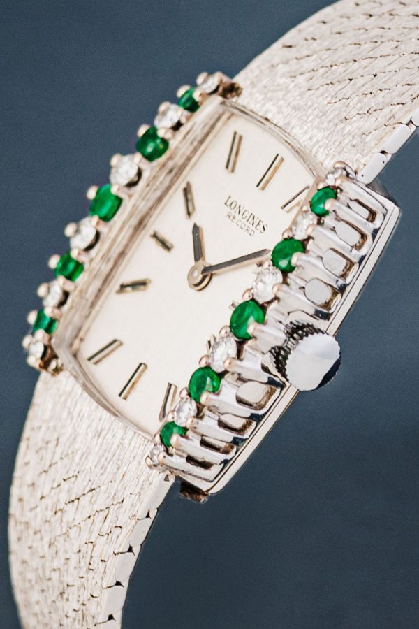 Longines record 18 k white gold 10 emerald and 12 brilliant - Image 4